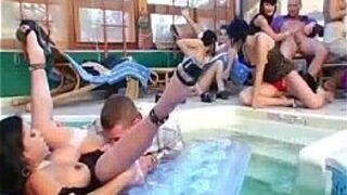 Big Bouncing Beauties Get Fucked in Huge Outdoor Poolside Fuck Party - porn video