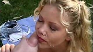 Blonde teen Julie Meadows in outdoors in her back - porn video